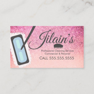 Cleaning Services Mop Bubbles Glitter Business Card