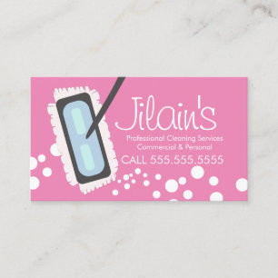 Cleaning Services Mop Bubbles Pink Business Card