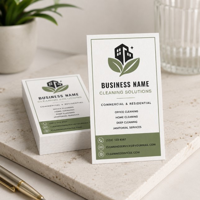 Cleaning Services Professional Logo Green Business Card (Cleaning Services Professional Logo Green Business Card)