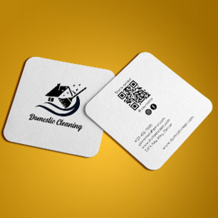 Cleaning Services Qr Code White Social Media Icons Square Business Card