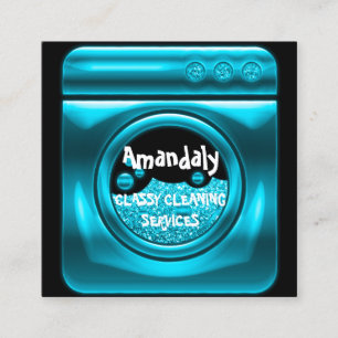 Cleaning Services QRCode Laundy Black Teal  Square Business Card