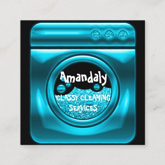 Cleaning Services QRCode Laundy Black Teal  Square Business Card (Front)