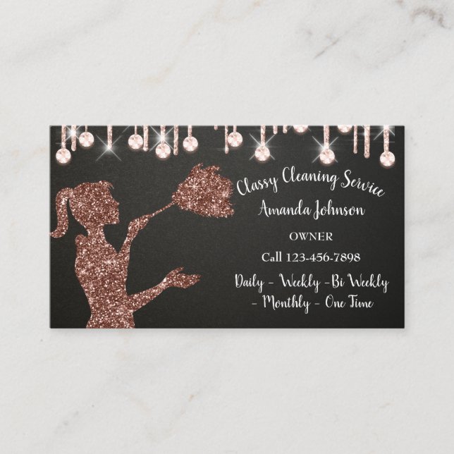 Cleaning Services Rose Logo Maid Drips QR Business Card (Front)