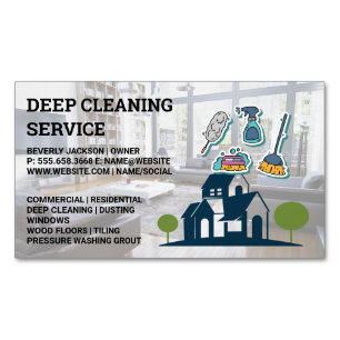 Cleaning Services   Sanitising Tools Icons Magnetic Business Card