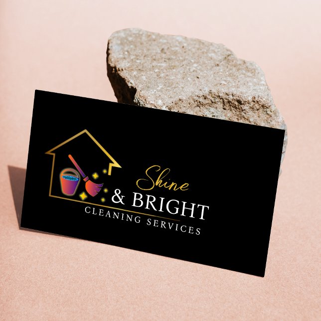 Cleaning Services Scan To Connect Black Business Card (Cleaning Services Scan To Connect Black Business Card)