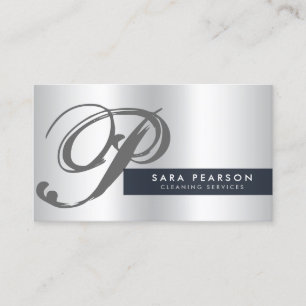 Cleaning Services Silver Monogram Business Card