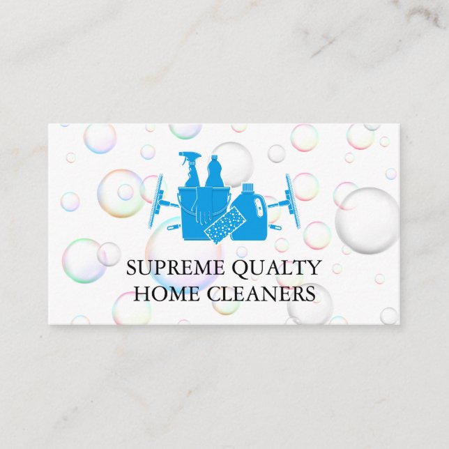 Cleaning Services | Soap Bubbles Background Business Card (Front)