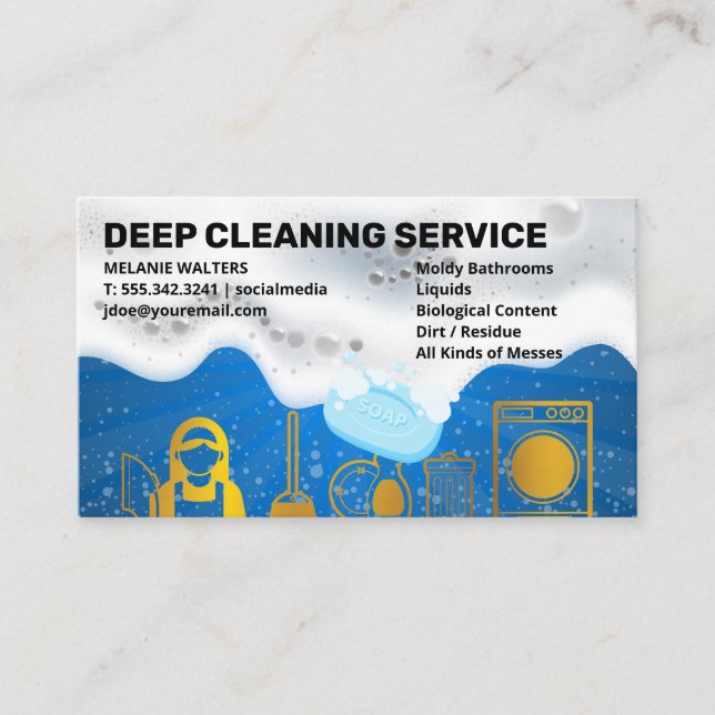 Cleaning Services | Soap Suds | Cleaner Tools Business Card (Front)