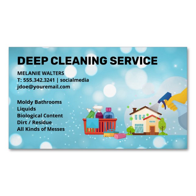 Cleaning Services | Spraying | Maid Cleaner Magnetic Business Card (Front)