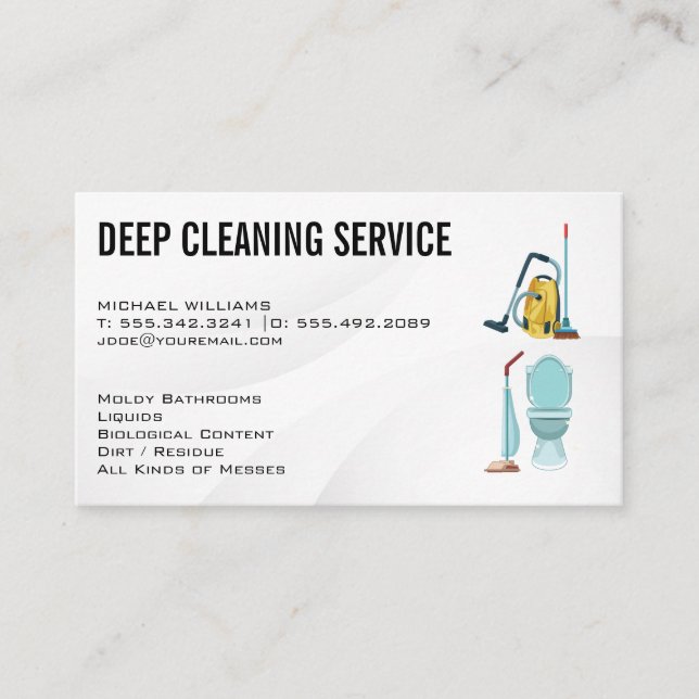 Cleaning Services | Vacuum Broom and Toilet  Business Card (Front)