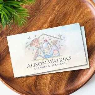Cleaning Services - Watercolor style design  Business Card