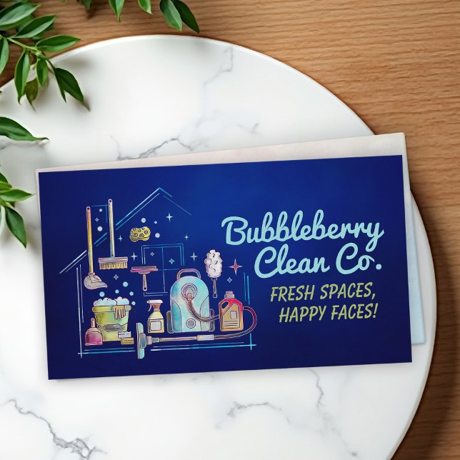 Cleaning Services - Watercolor style design Business Card (Creator Uploaded)