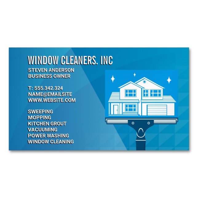 Cleaning Services | Window Cleaners Squeegee Magnetic Business Card (Front)
