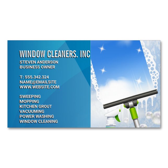 Cleaning Services | Window Cleaning | Squeegee Magnetic Business Card (Front)