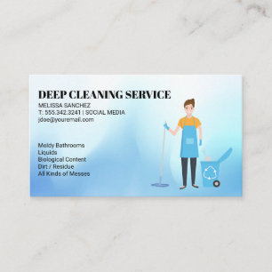 Cleaning Services   Woman Mopping Taking Trash Business Card