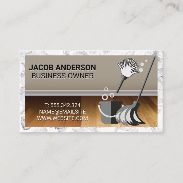 Cleaning Services | Wood Floors | Marble Border Business Card (Front)
