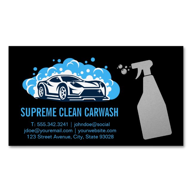 Cleaning Spray Bottle | Carwash Logo Business Card (Front)