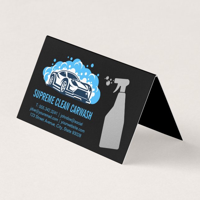 Cleaning Spray Bottle | Carwash Logo Business Card (Front)