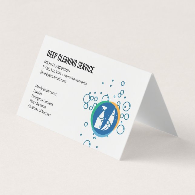 Cleaning Spray Broom | Soap Bubbles Business Card (Front)