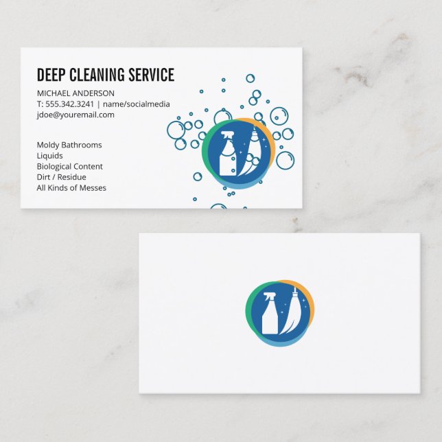 Cleaning Spray Broom | Soap Bubbles Business Card (Front/Back)