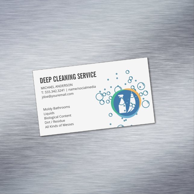 Cleaning Spray Broom | Soap Bubbles Magnetic Business Card (In Situ)