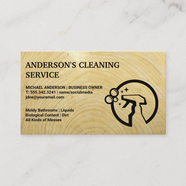 Cleaning Spray | House Cleaner Services | Wood Business Card (Front)