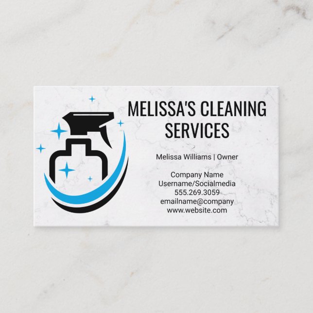 Cleaning Spray Logo | Marble Background Business Card (Front)