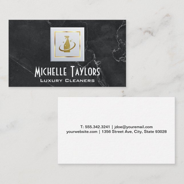 Cleaning Spray Logo | Marble Business Card (Front/Back)
