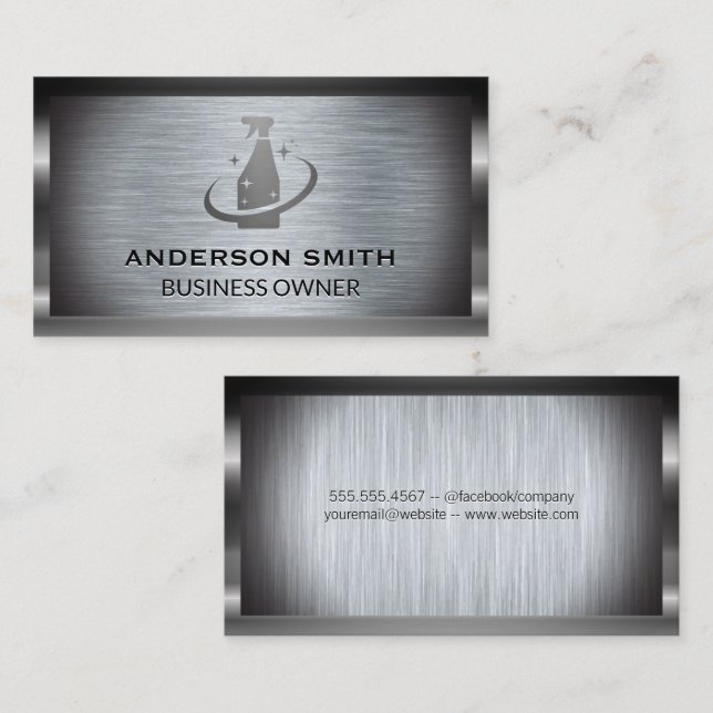 Cleaning Spray Logo | Metal Business Card (Front/Back)