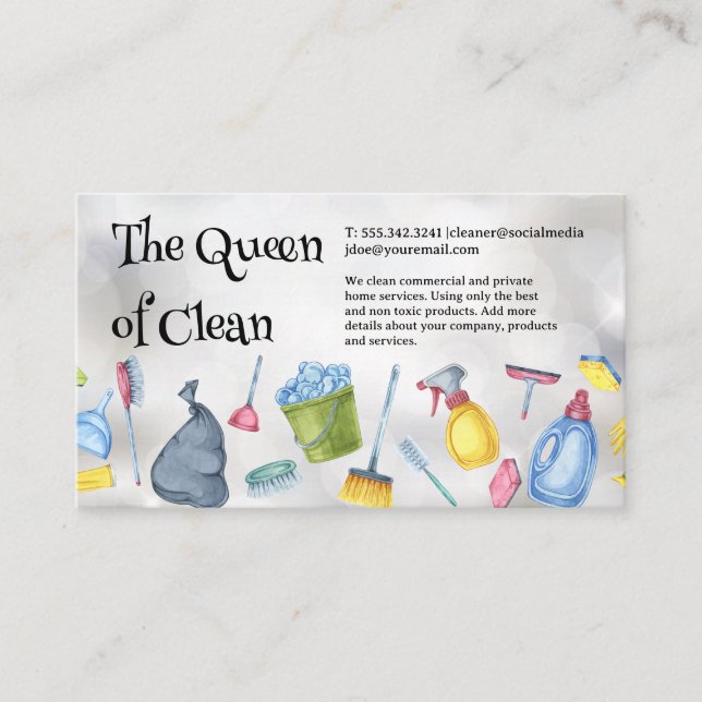 Cleaning Supplies and Tools | Boke Background Business Card (Front)