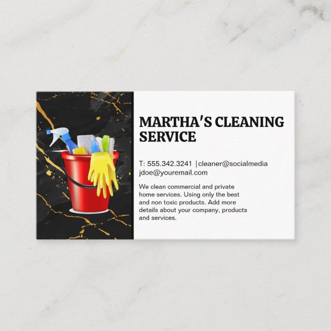 Cleaning Supplies | Black Marble Business Card (Front)