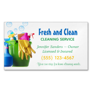 Cleaning Supplies Bucket Housekeeping Service Magnetic Business Card