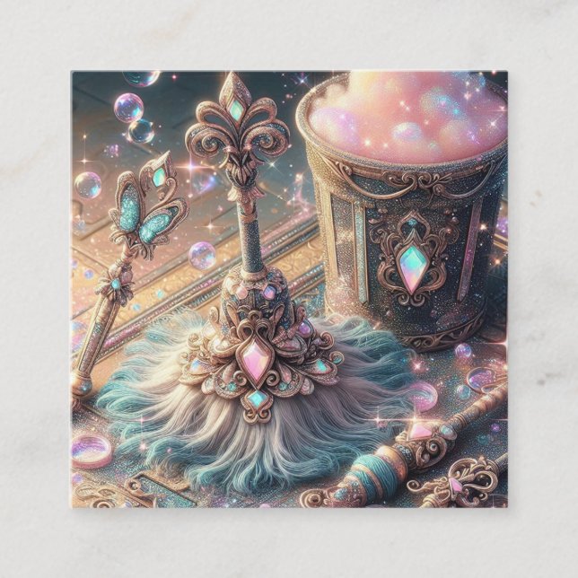  Cleaning Supplies Bucket Housekeeping Service Square Business Card (Front)