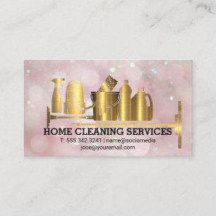 Cleaning Supplies Gold Metallic Pink Boke Business Card