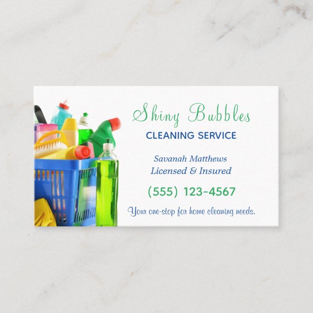 Cleaning Supplies House Cleaning Maid Service Business Card (Front)