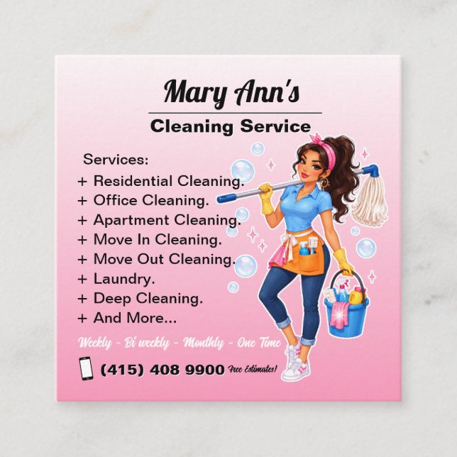 Cleaning Supplies Housekeeper Service Square Business Card (Front)