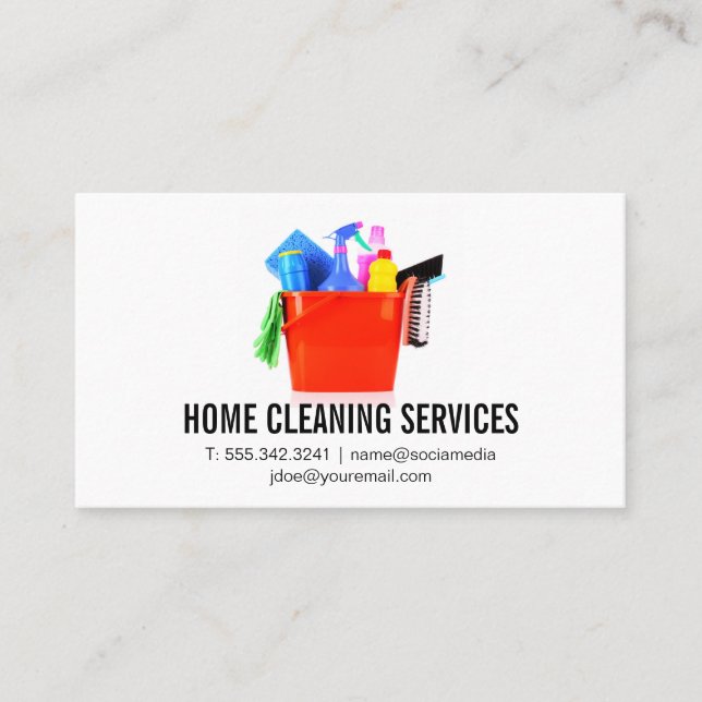 Cleaning Supplies in Bucket | House Services Business Card (Front)