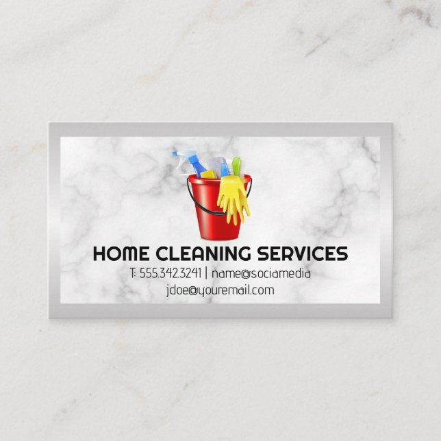 Cleaning Supplies in Bucket Logo Business Card (Front)