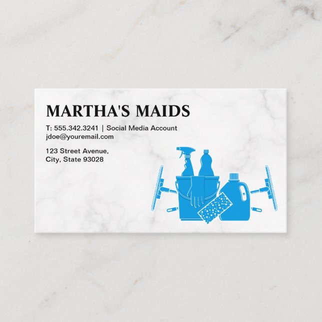 Cleaning Supplies | Marble Background Business Card (Front)