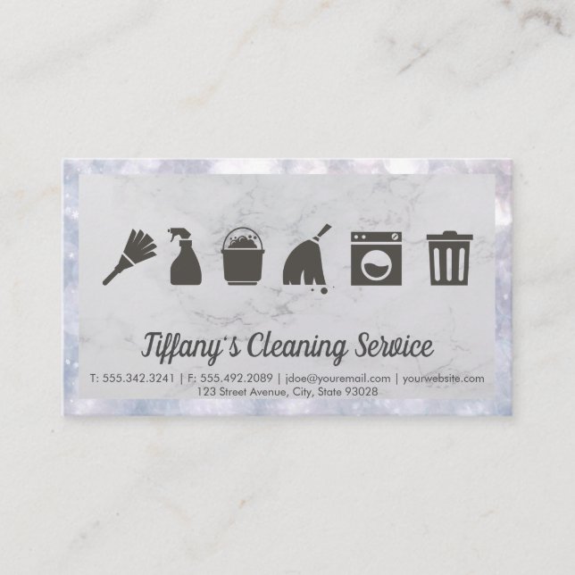 Cleaning Supplies | Marble | Sparkly Boke Border Business Card (Front)