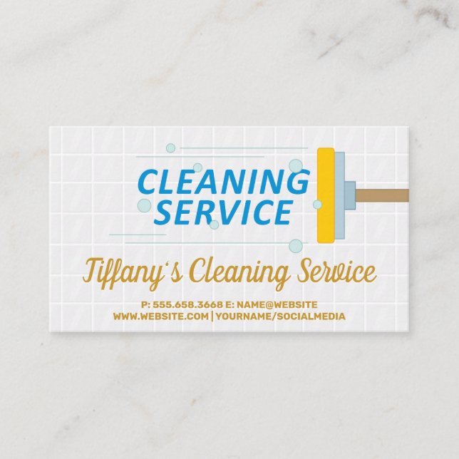 Cleaning Supply Icons | Bath Tiles Background Business Card (Front)