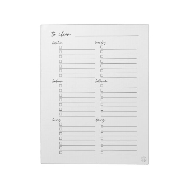 Cleaning To Do List by Room Notepad (Rotated)