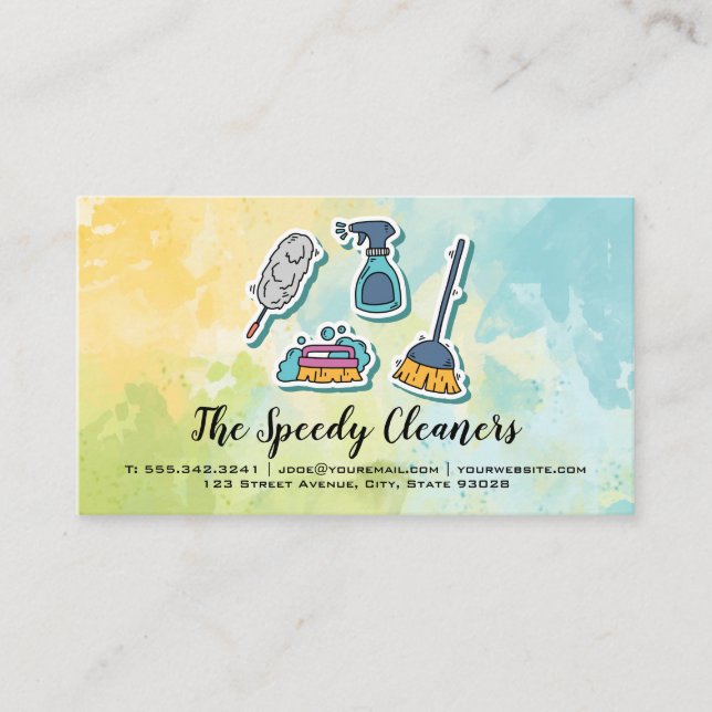 Cleaning Tools Icon | Sanitising Service Business Card (Front)