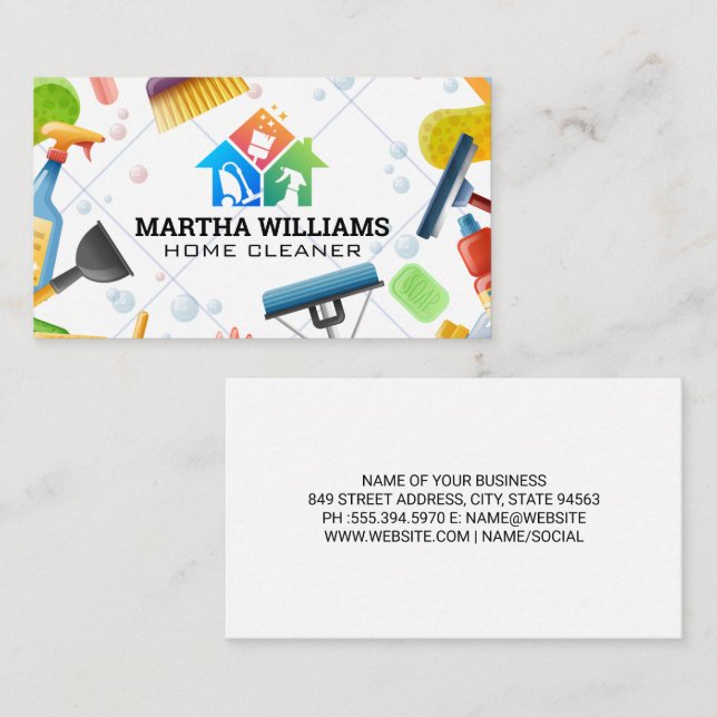 Cleaning Tools | Tile Soap Bubbles Business Card (Front/Back)