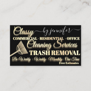 Cleaning Trash Removal Gold Black Maid QR Code Business Card