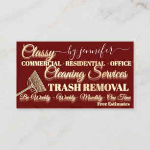 Cleaning Wash Trash Removal Maid Gold Logo QR Business Card