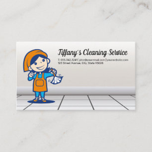 Cleaning Woman Dusting   Tile Flooring Business Card