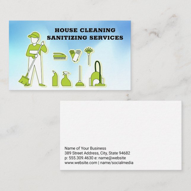 Cleaning Worker and Sanitising Equipment Business Card (Front/Back)