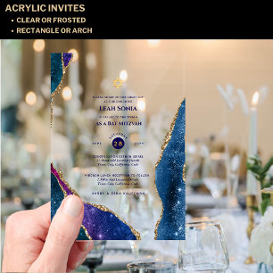 Clear Acrylic BAR MITZVAH Galaxy Starry Night Blue Acrylic Invitations