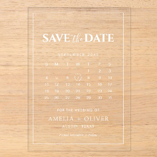 Clear Acrylic Calendar Minimalist Save the Date Invitations
